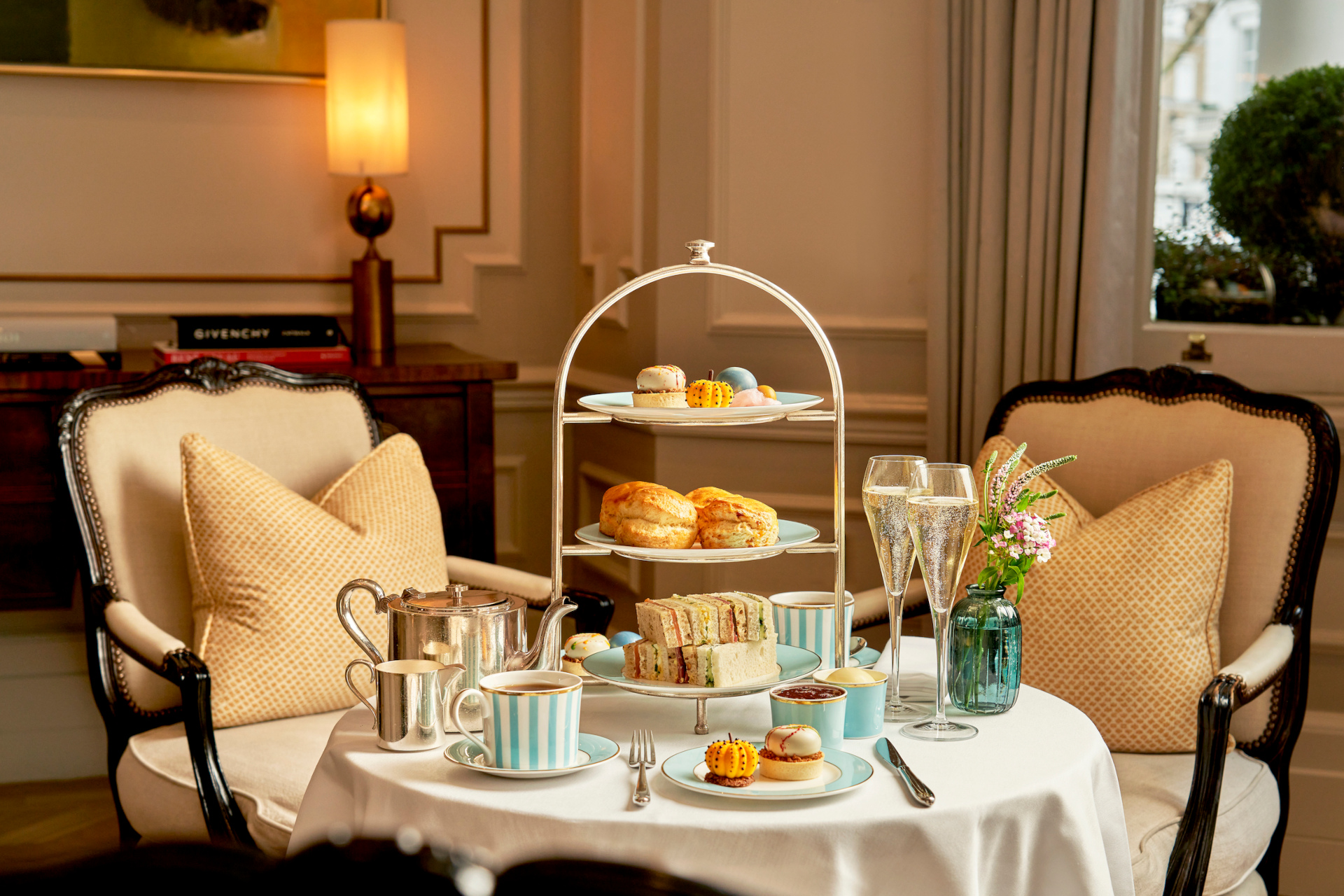 Afternoon tea spread on table