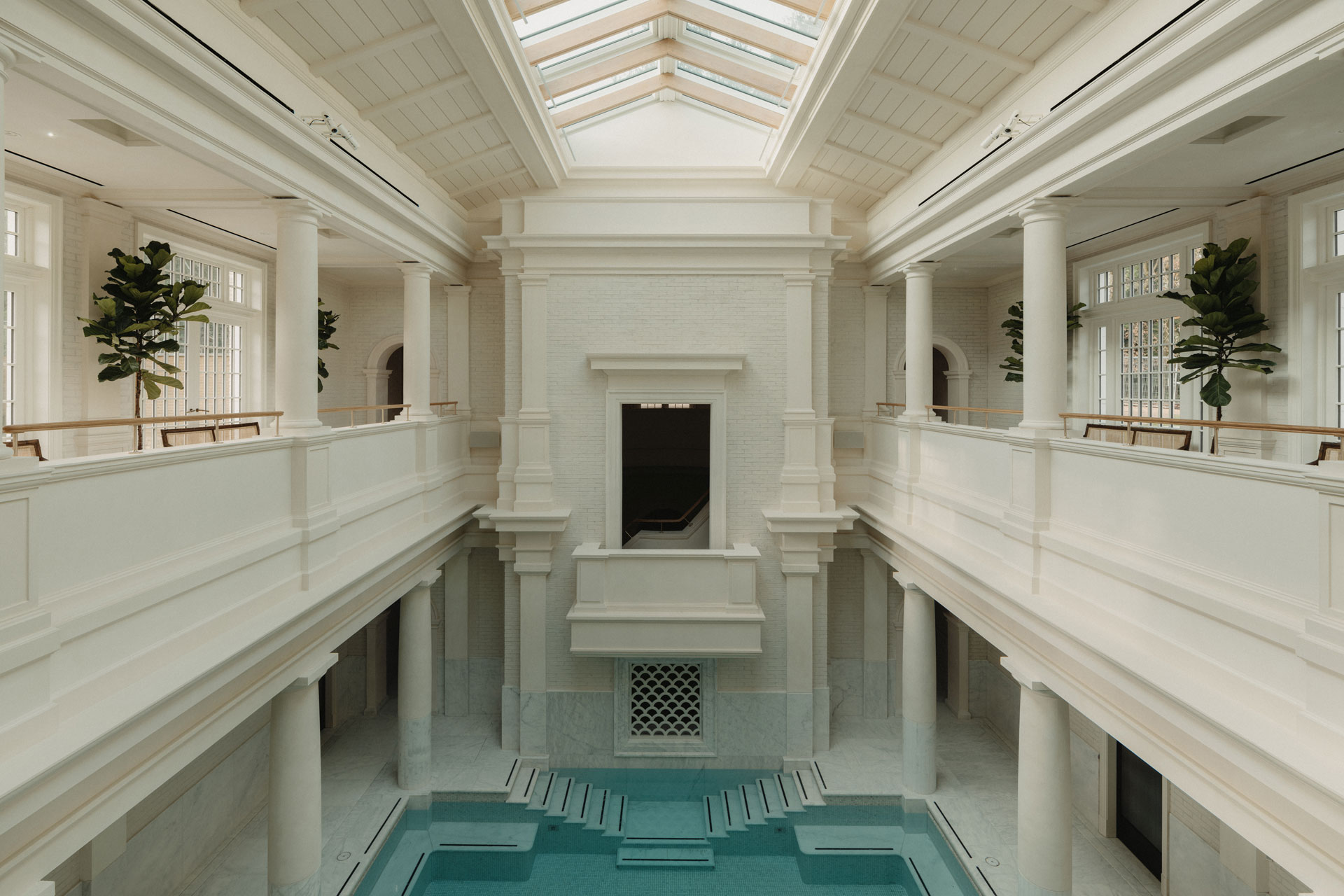 Spa at Estelle Manor, with marble columns replicating the design of Roman baths