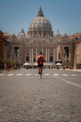 man on a city run