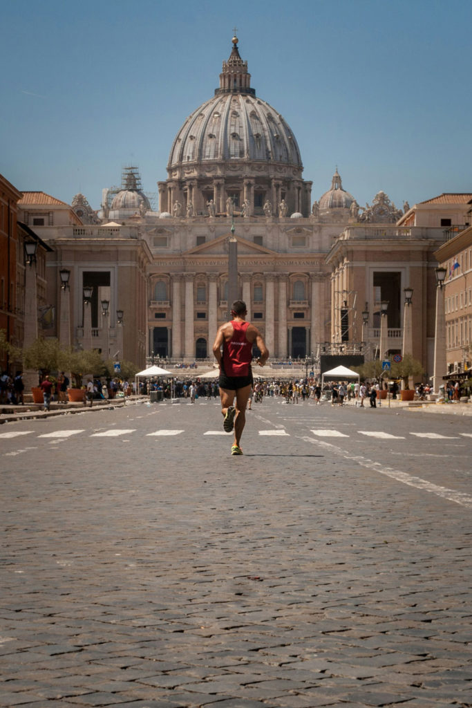 man on a city run
