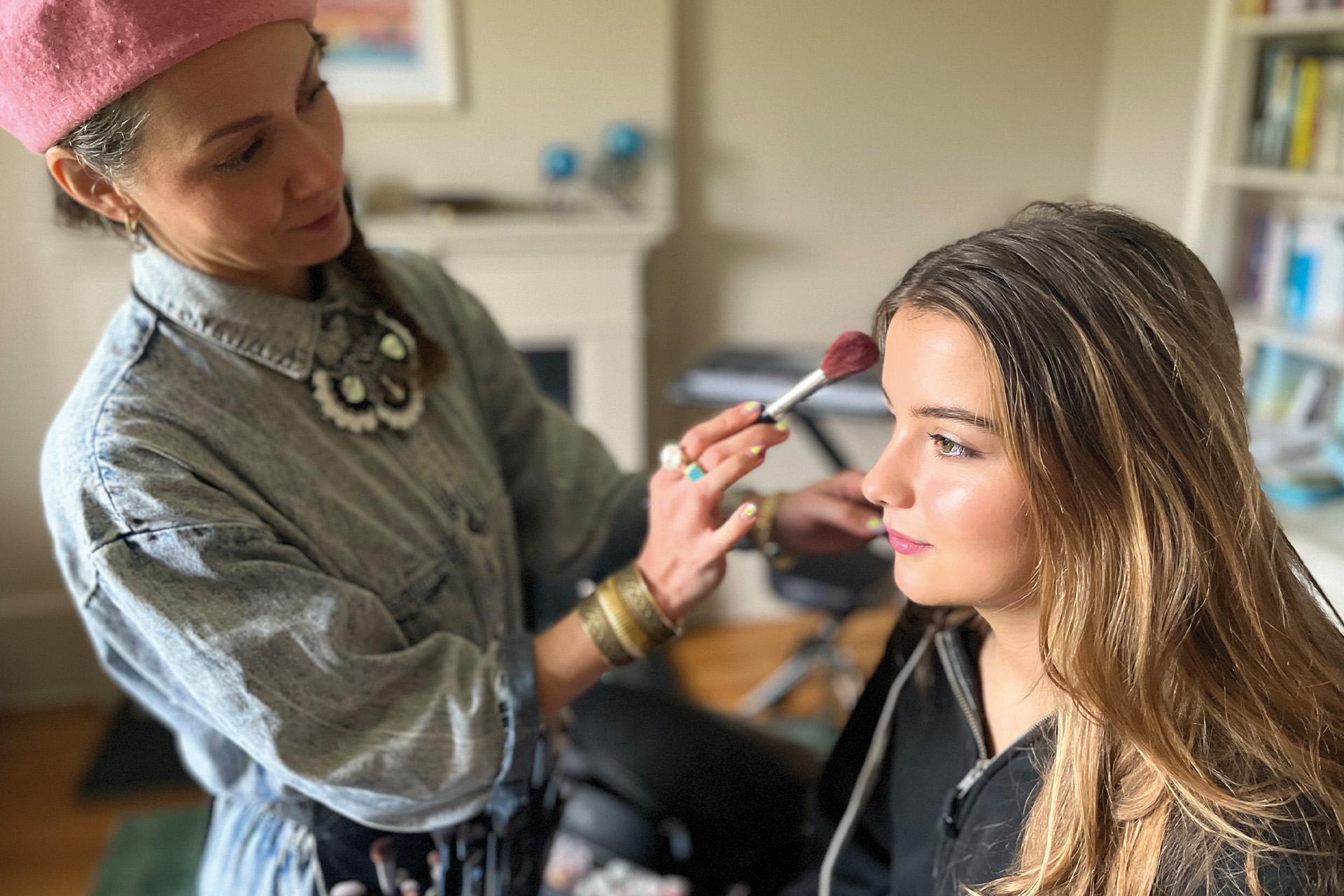 Lara Smellie getting her makeup done