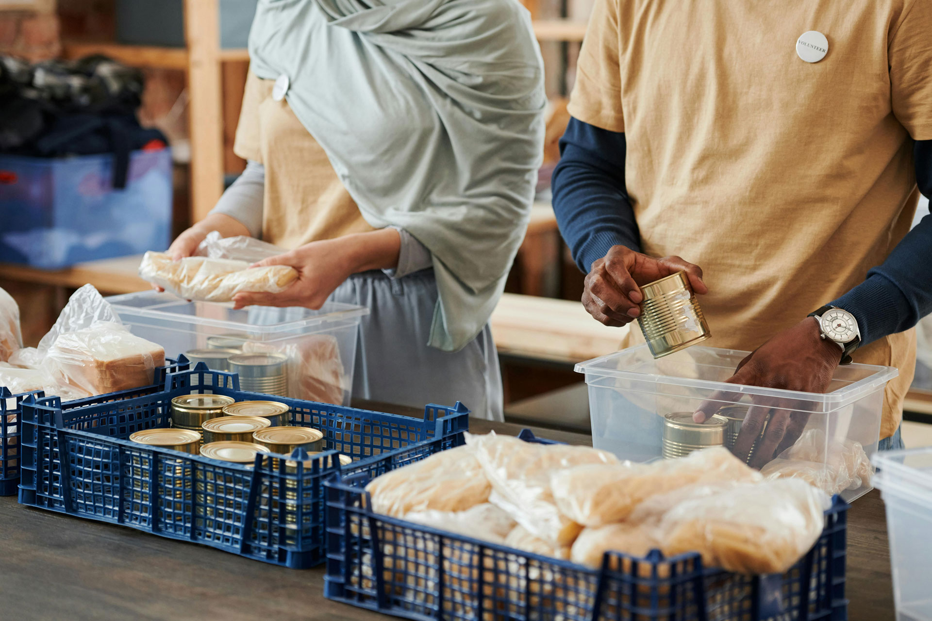 Food items getting sorted at a food bank