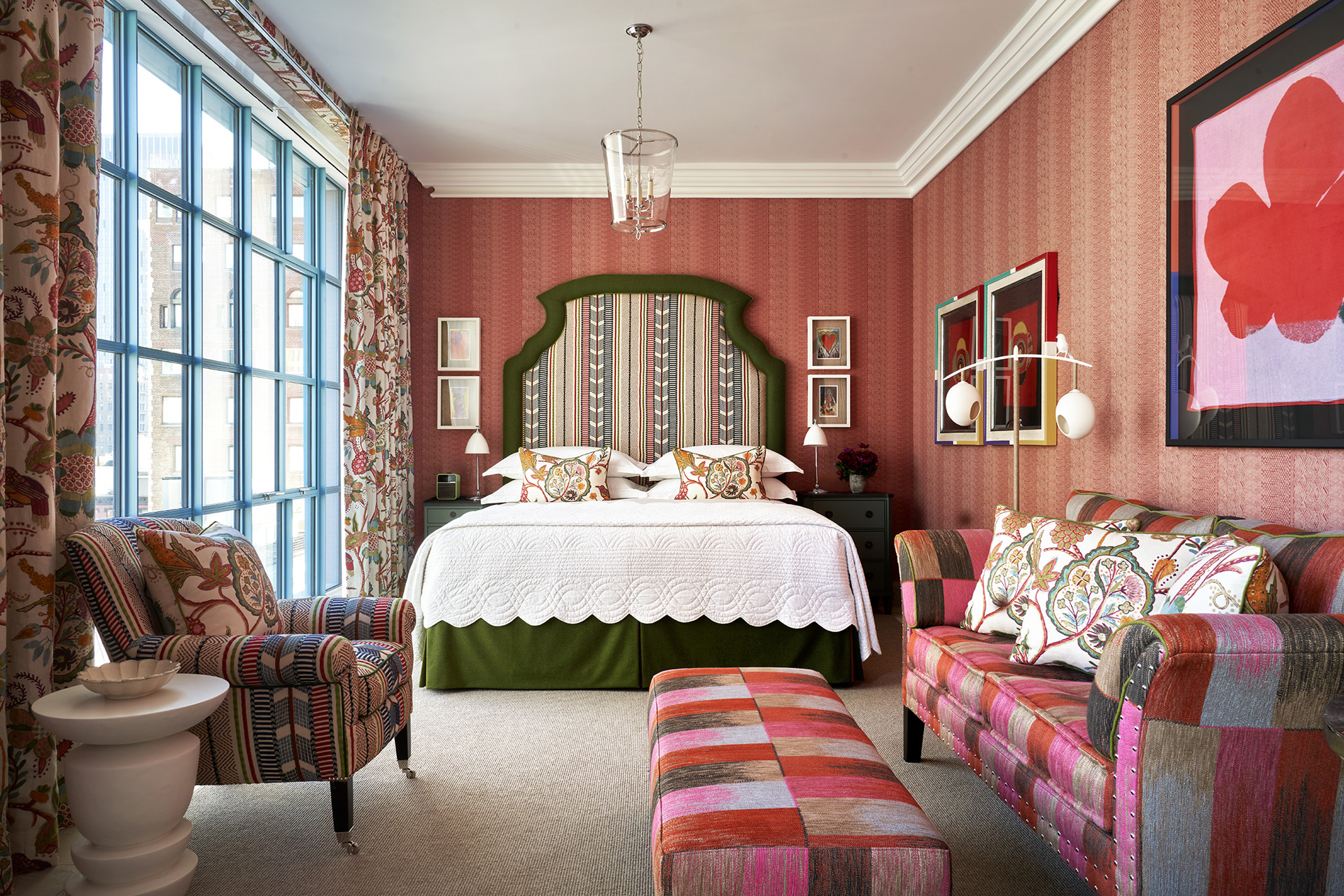 A vibrant bedroom in Warren Street Hotel