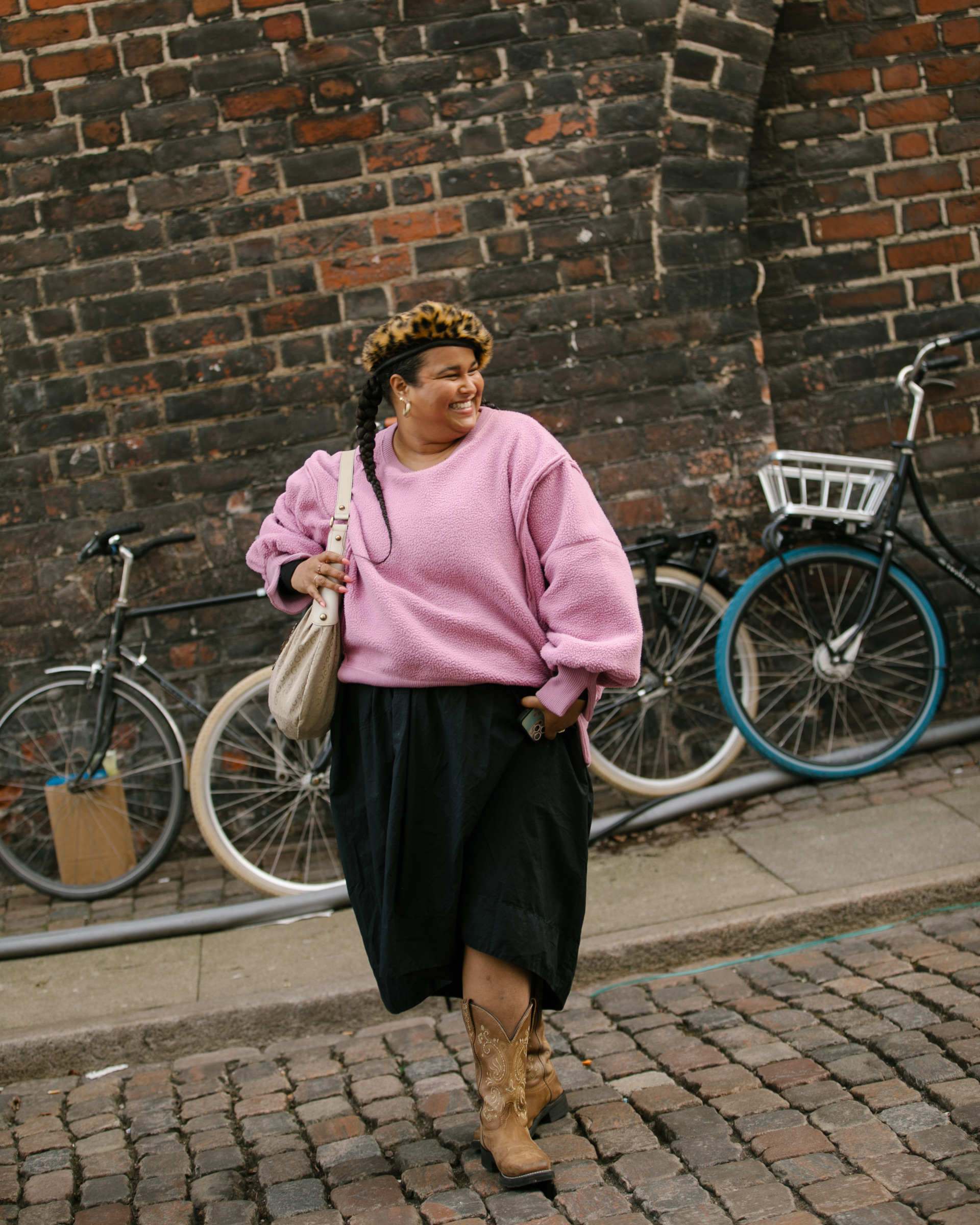 Woman walking on street