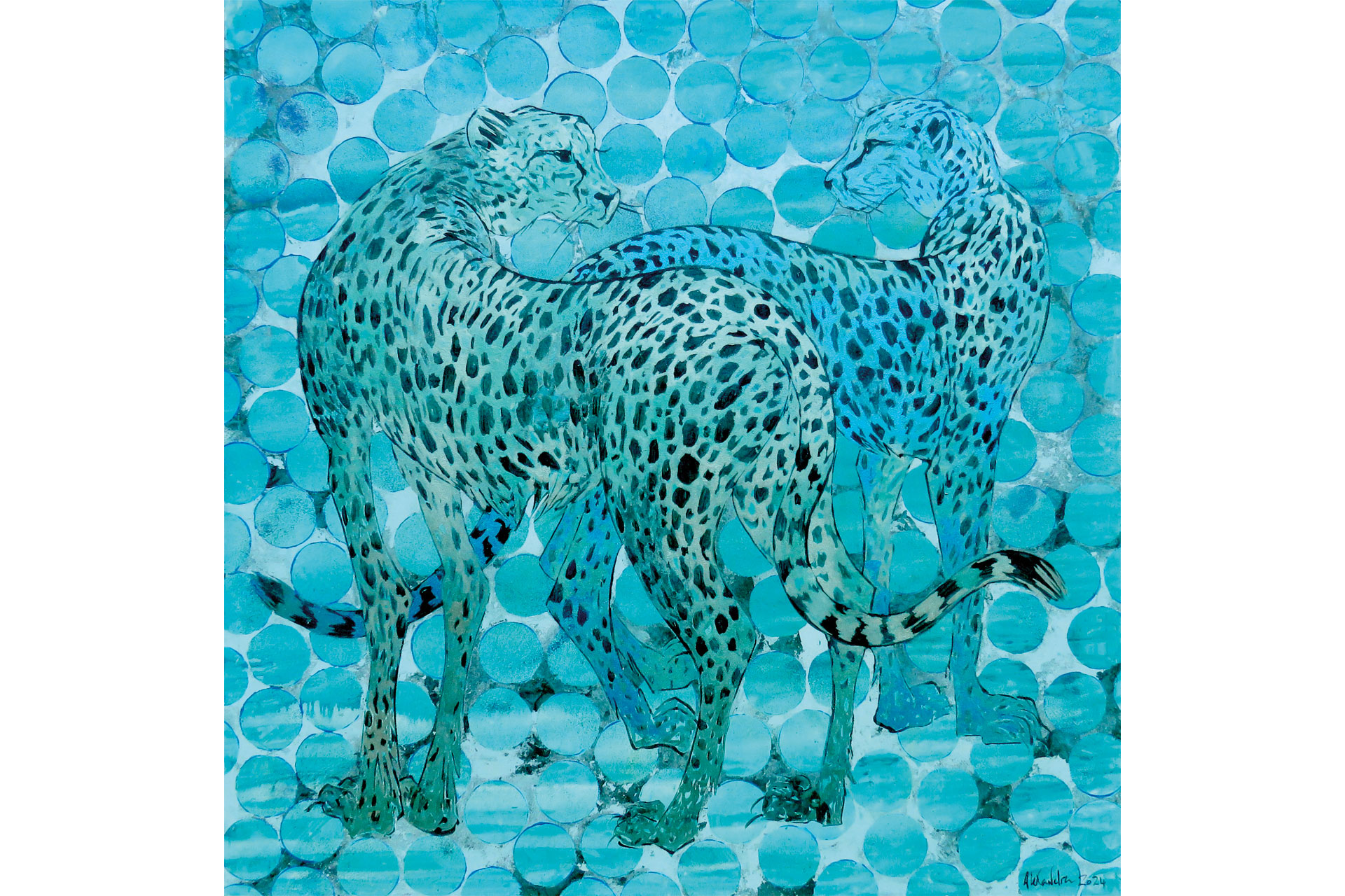 Alexandra Spyratos's painting of cheetahs in blue