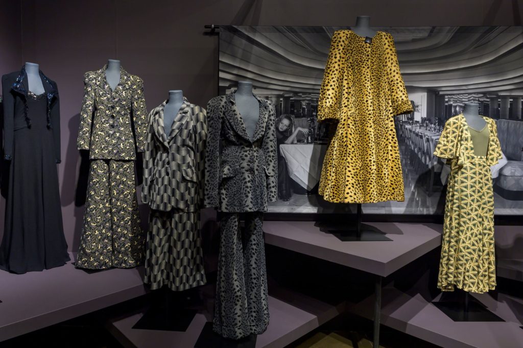 Leopard print dresses on display at the BIBA Exhibition.