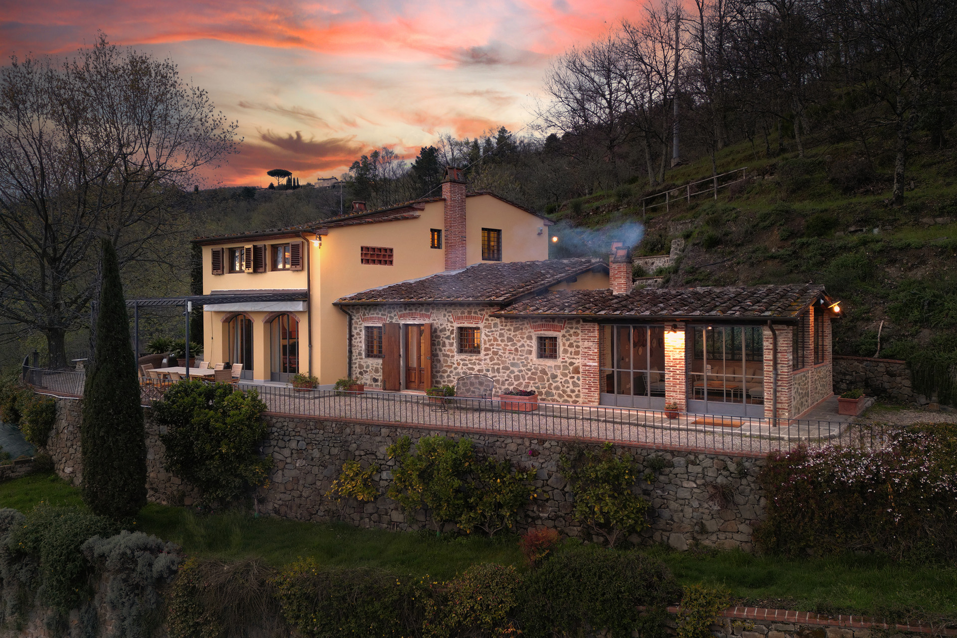 A villa in Tuscany at sunset