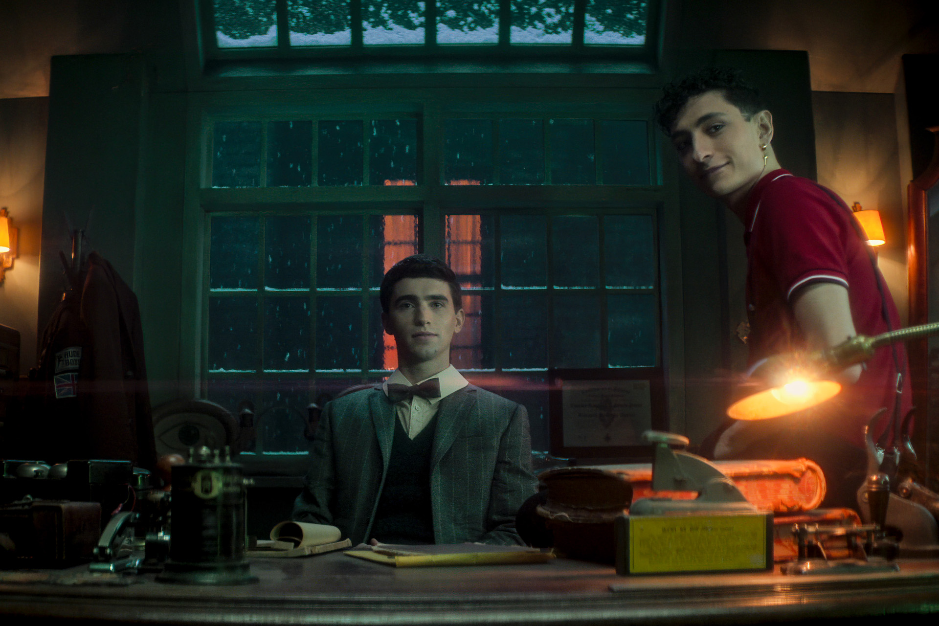 (L-R) George Rexstrew as Edwin Payne and Jayden Revri as Charles Rowland in episode 101 in DEAD BOY DETECTIVES