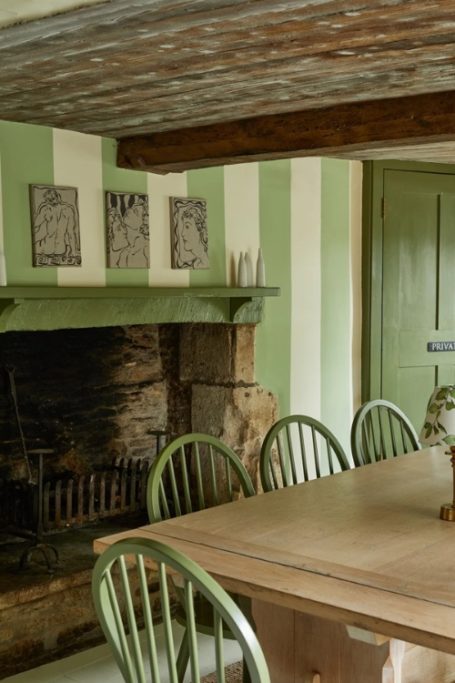 Green stripe dining room