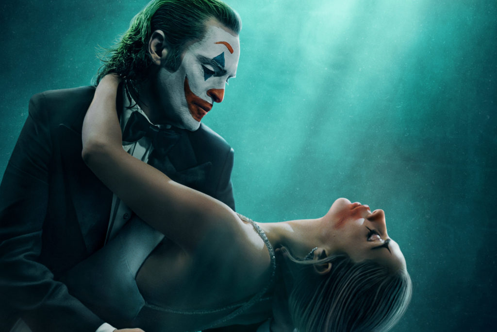 Joaquin Phoenix as Arthur Fleck/Joker and Lady Gaga as Harleen in poster for Joker: Folie À Deux
