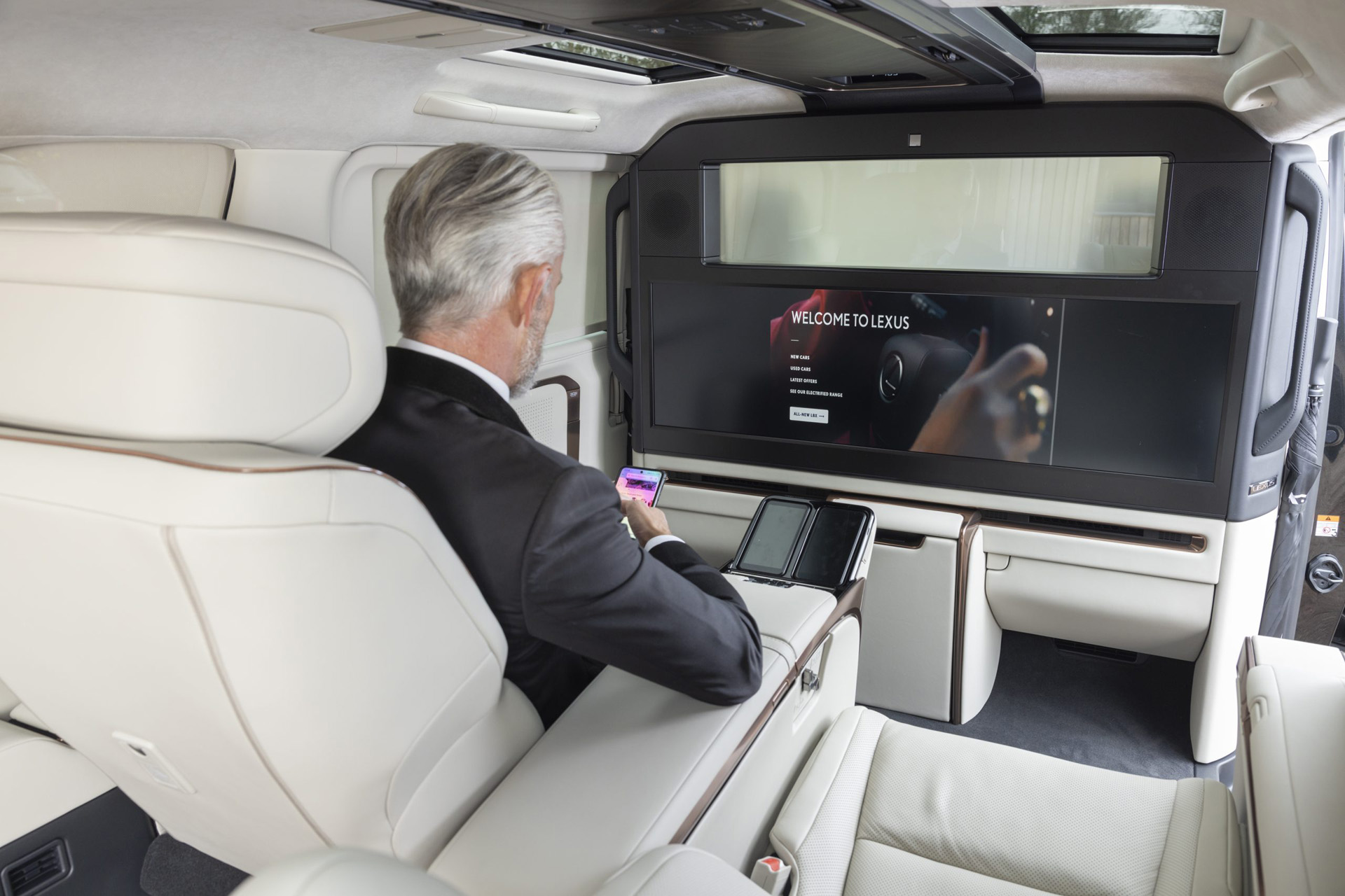 A giant screen inside the Lexus LM