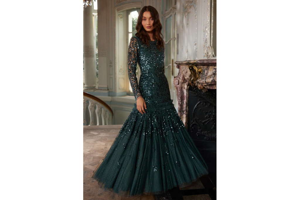 Woman in green sequin dress