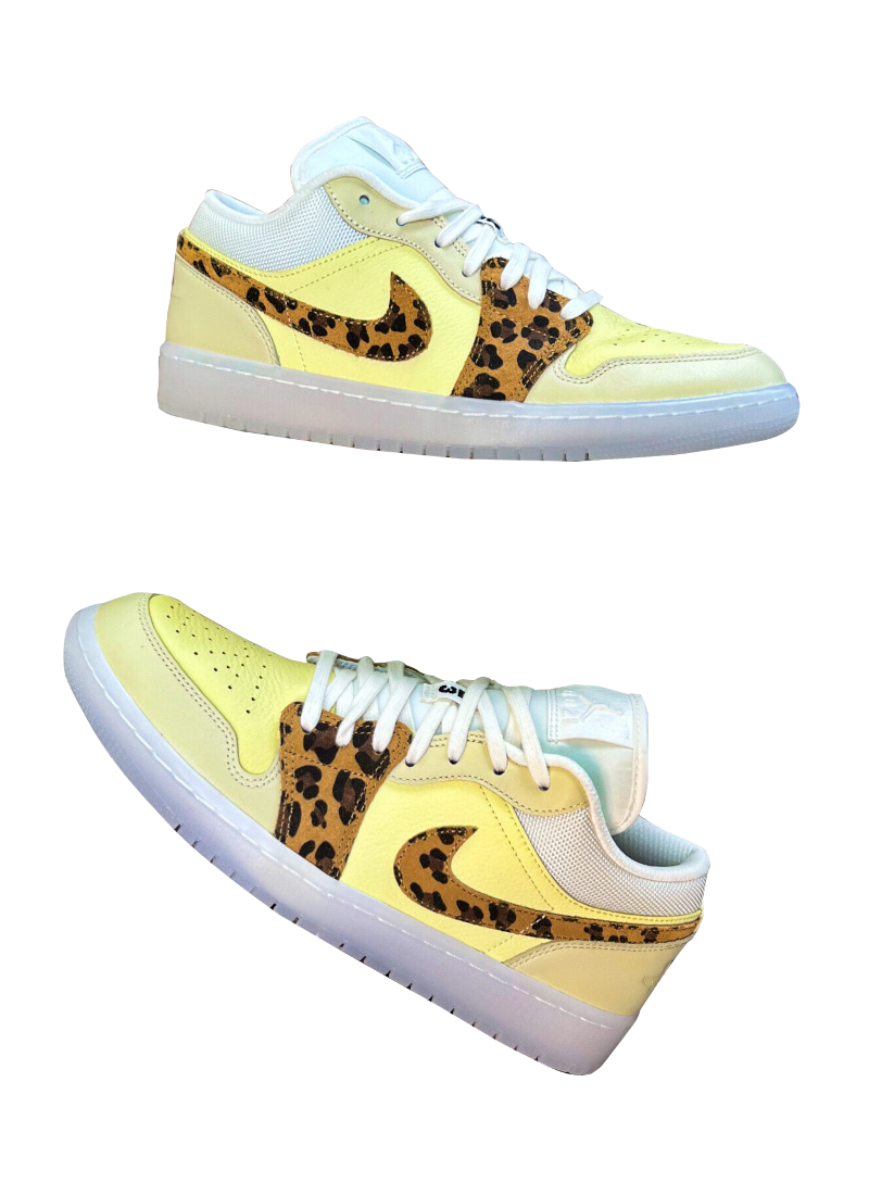 White, yellow and leopard print trainers