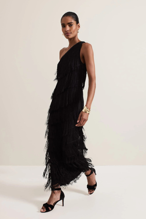 Woman wearing fringe dress