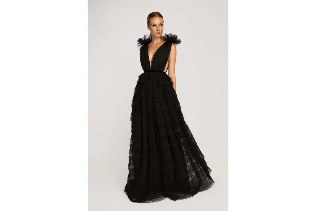 Woman in black ball gown