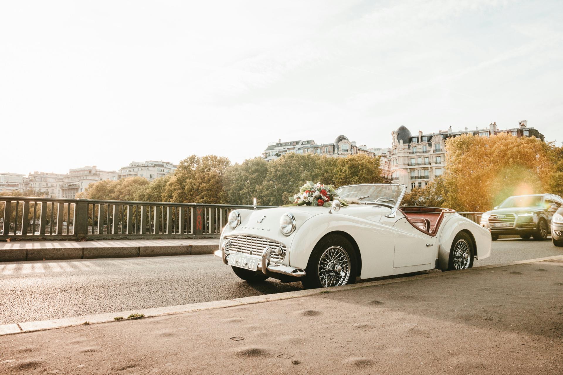 White car on road