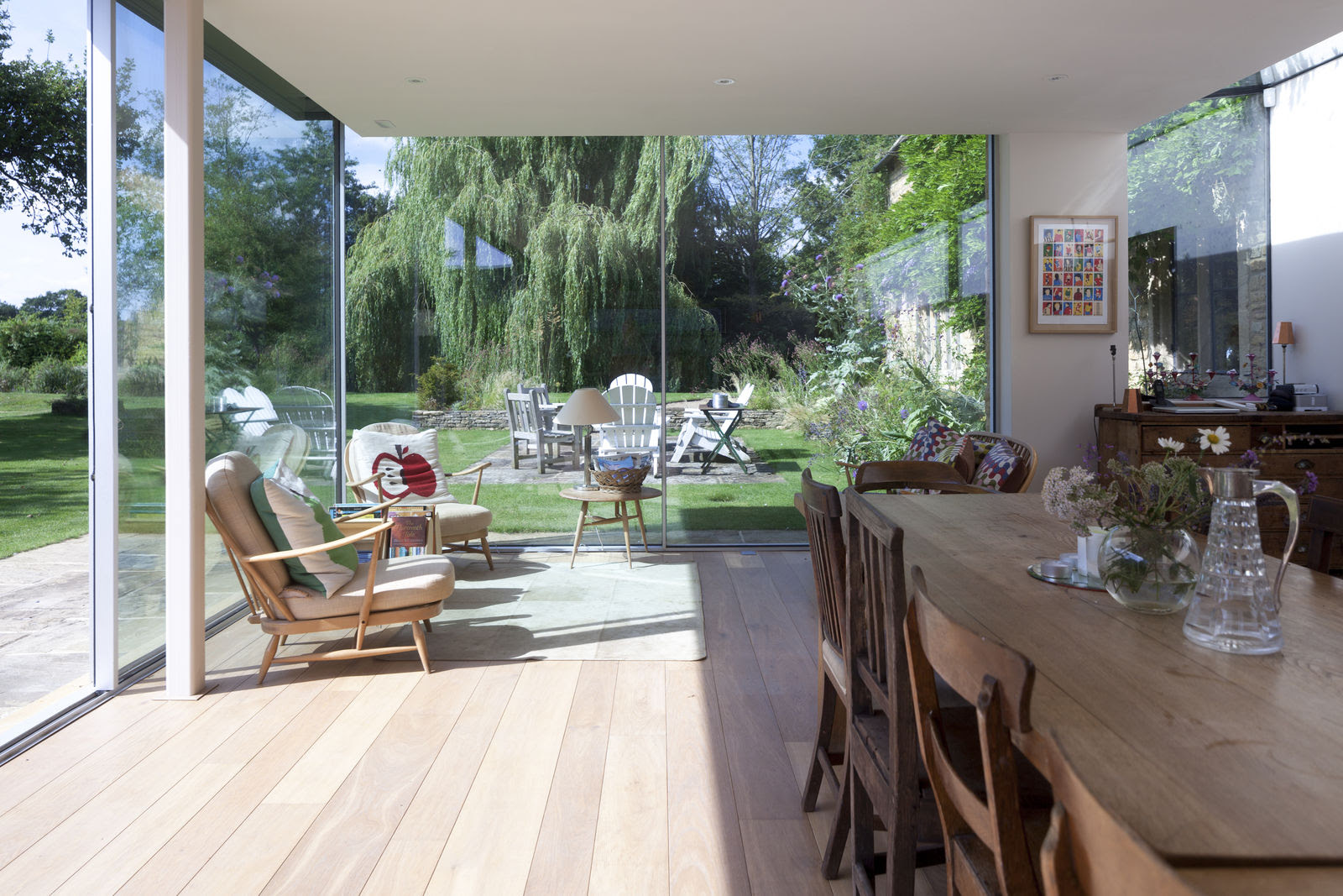 A dining room area that opens into the garden