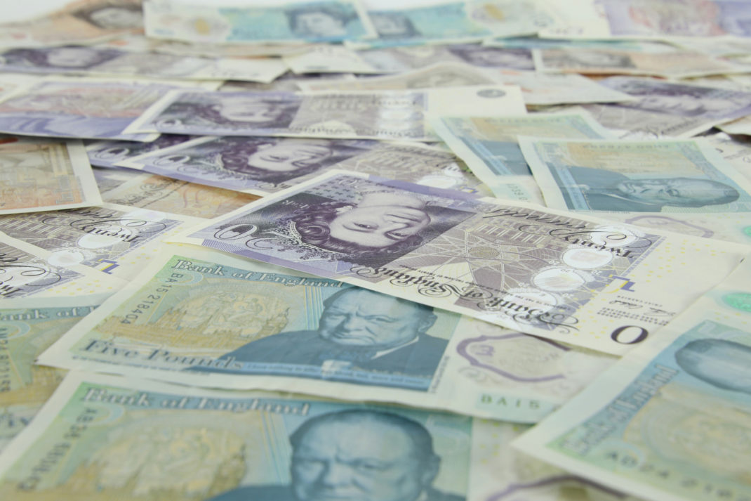 A pile of British banknotes