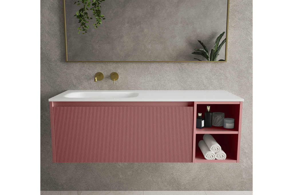 A pink bathroom cabinet