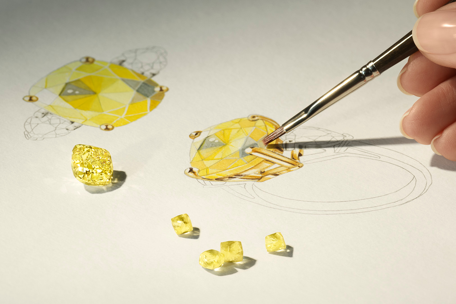 Drawing of yellow stones in ring