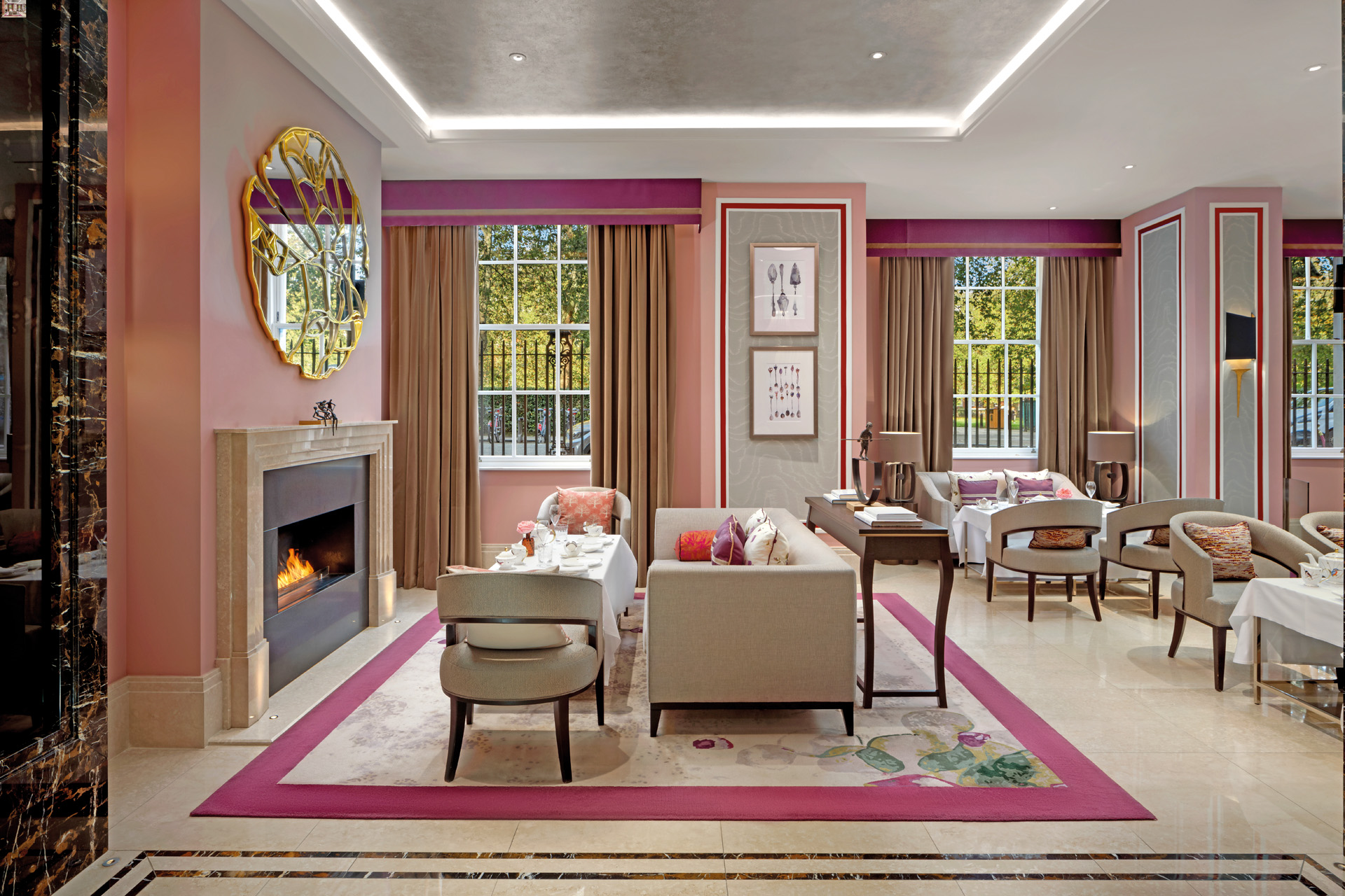 A pink London hotel room