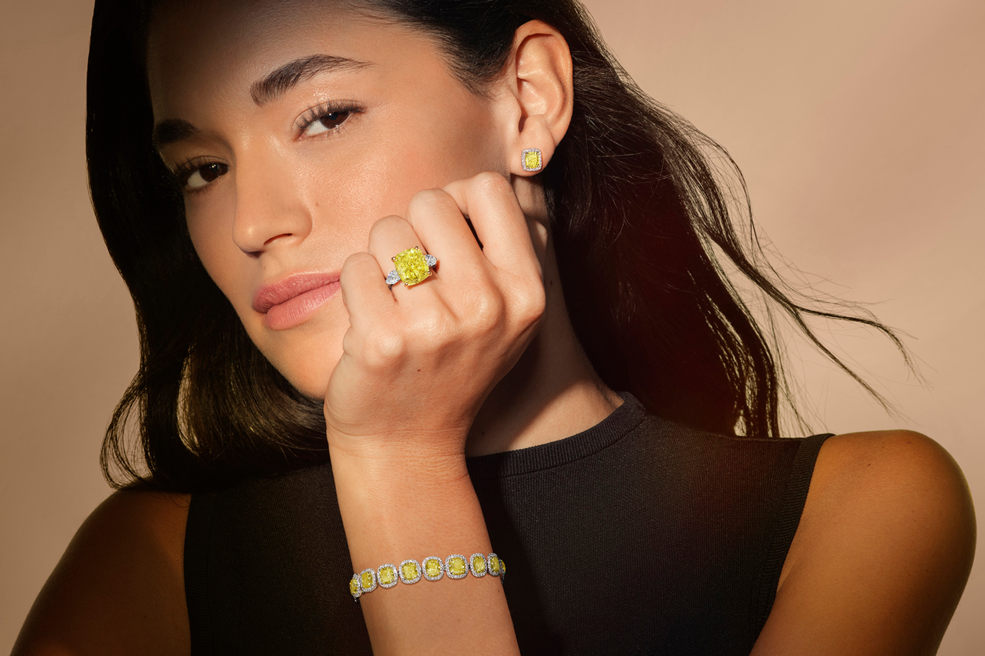 Woman wearing diamond jewellery