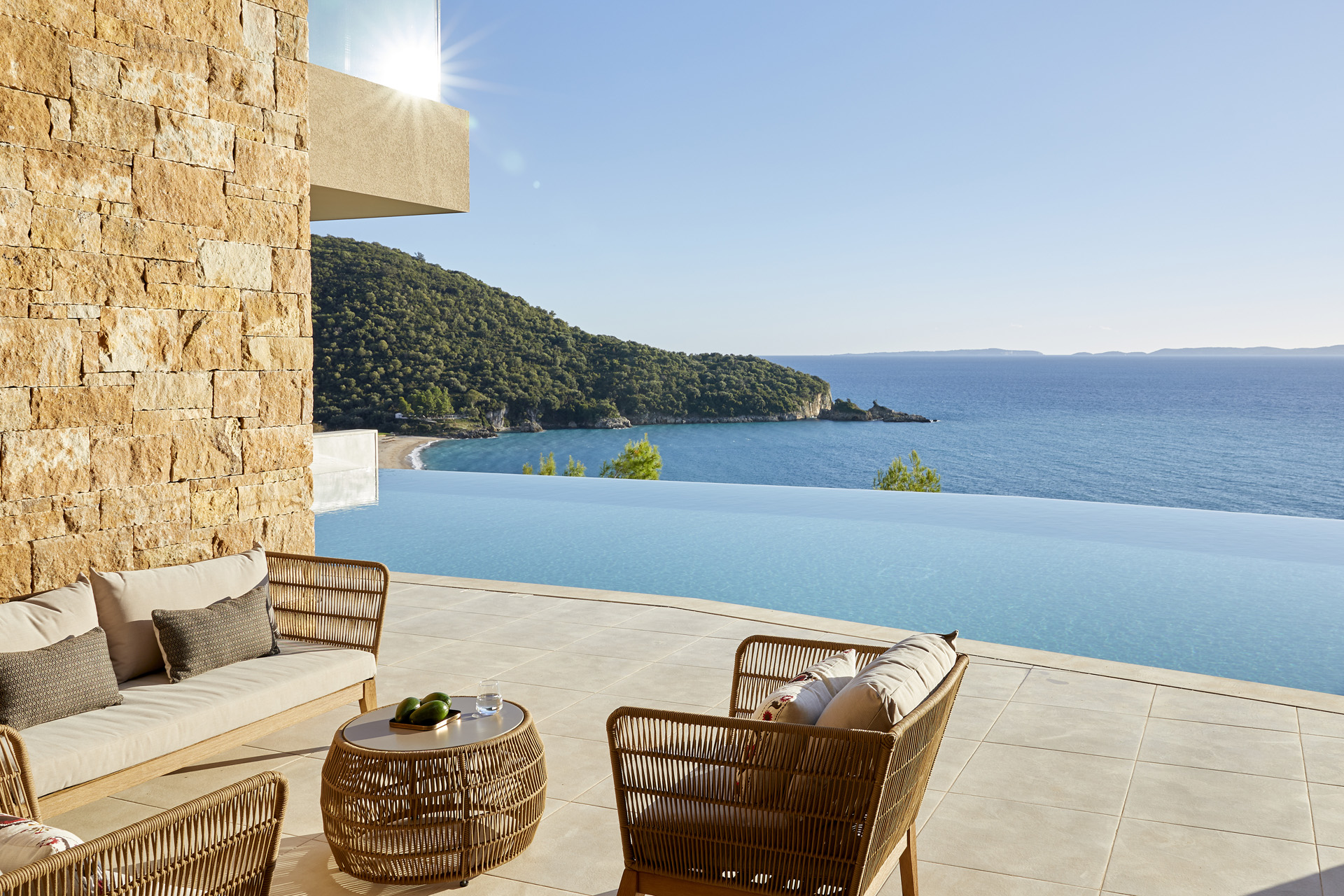 A swimming pool beside the sea