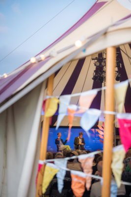 Two speakers on stage at Hay Festival 2023