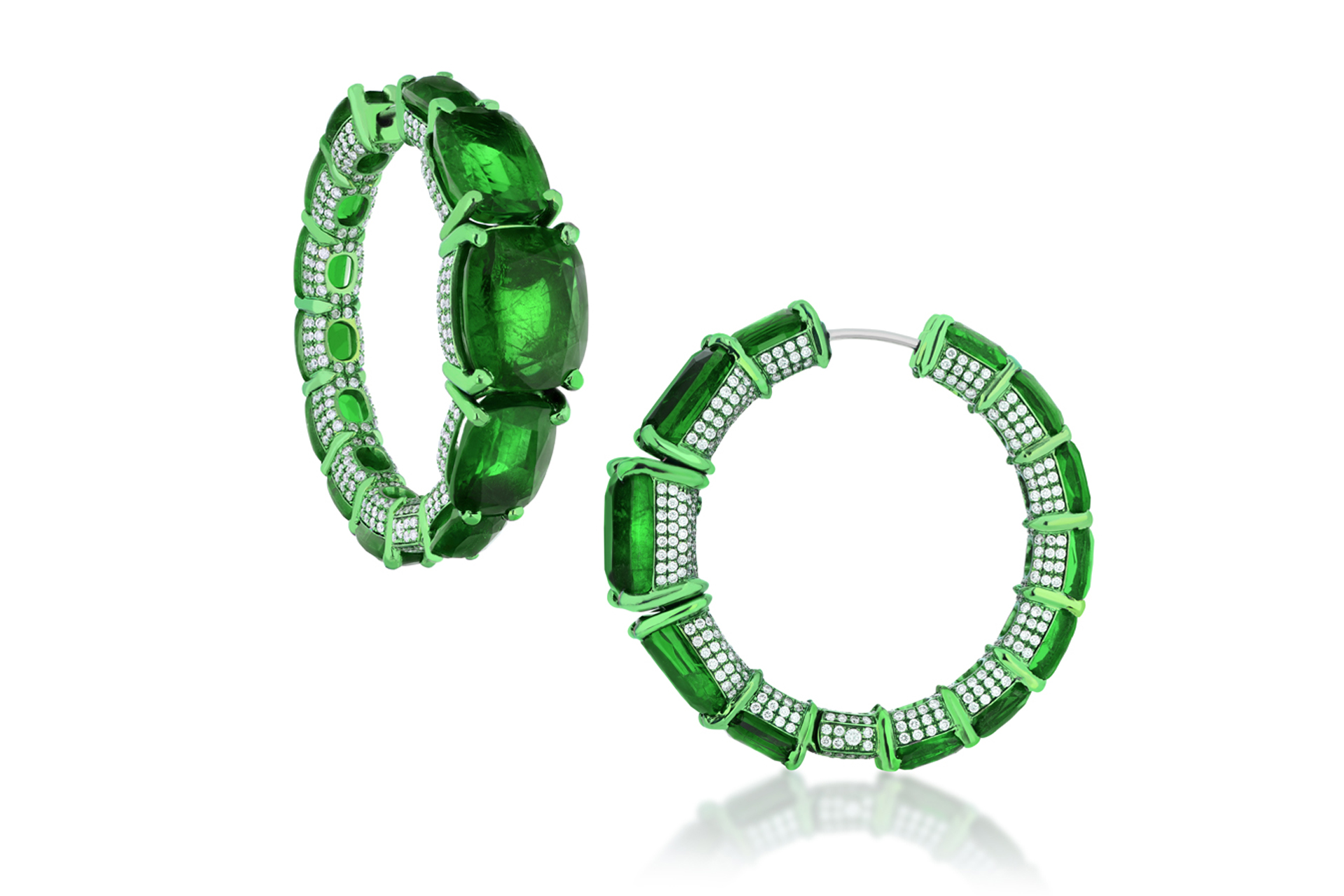 Lugano emerald and titanium hoops