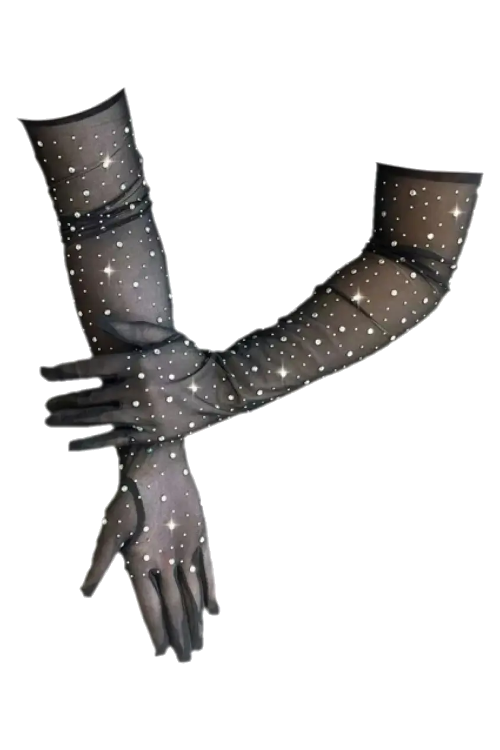 Black rhinestone gloves