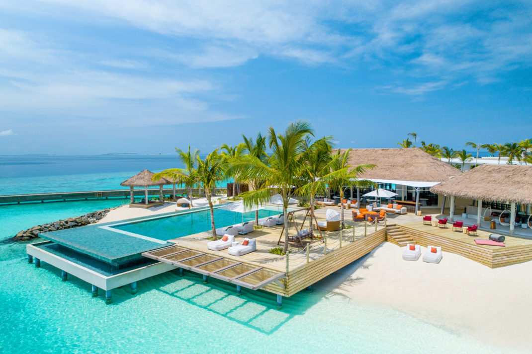 A pool at the Intercontinental Maldives Maamunagau Resort