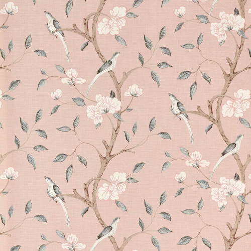 Pink floral wallpaper with birds