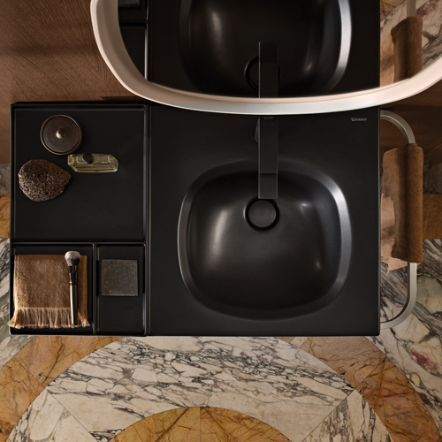 A black sink from above