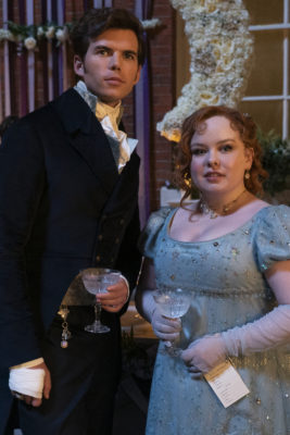 (L to R) Luke Newton as Colin Bridgerton, Nicola Coughlan as Penelope Featherington in episode 302 of Bridgerton