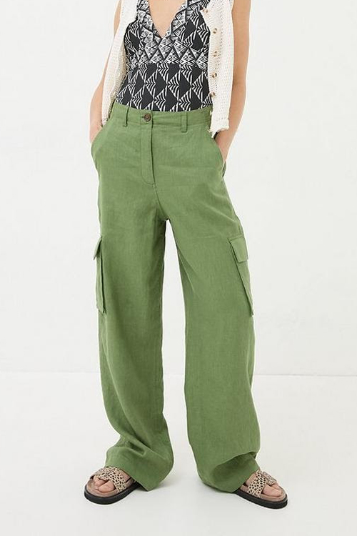 Green linen trousers from Fat Face