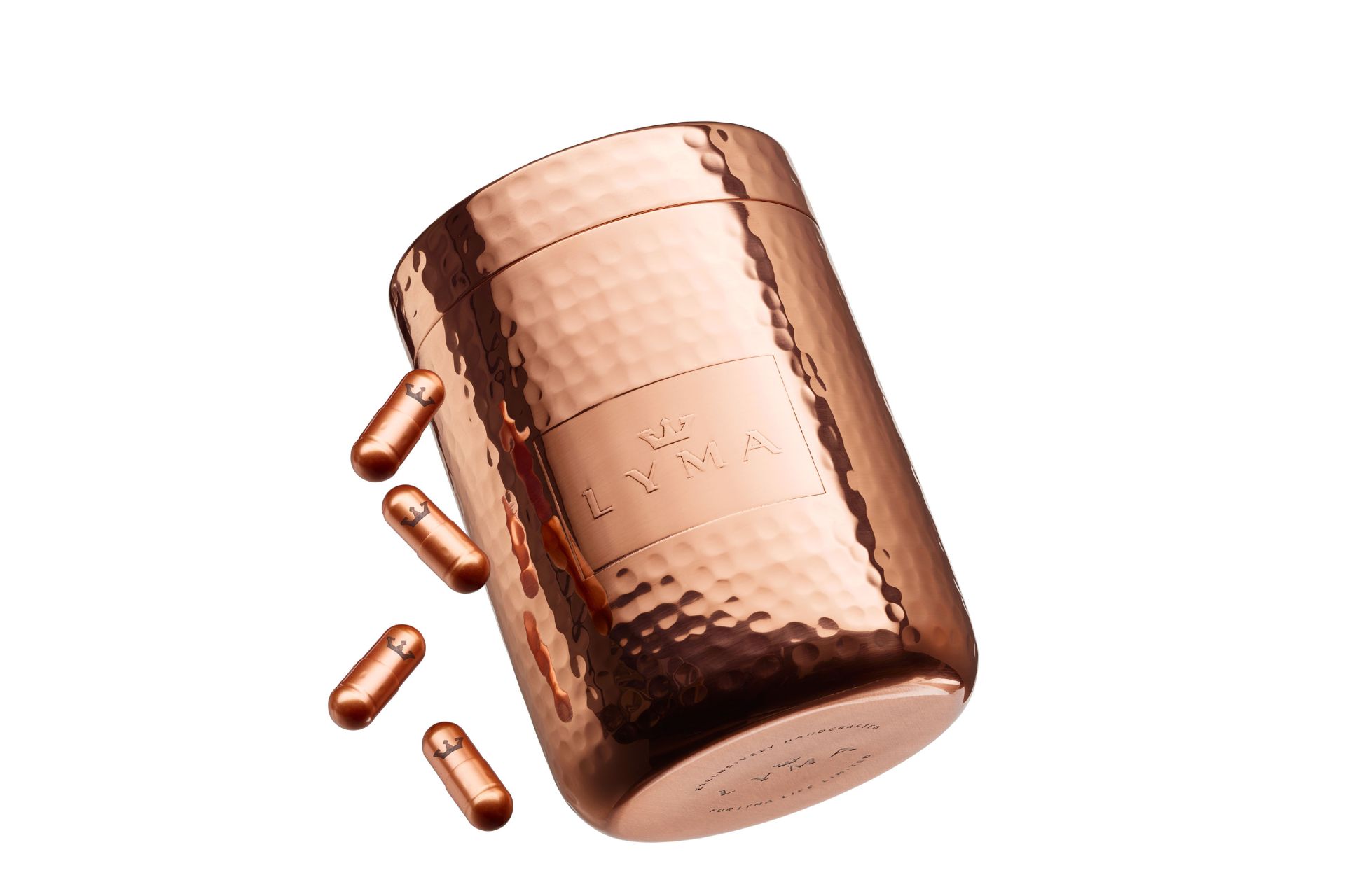 Rose gold tub of LYMA supplements