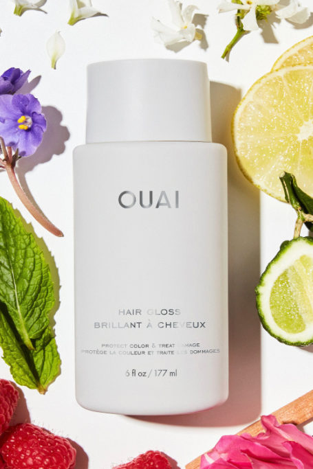 Hair gloss bottle with flowers