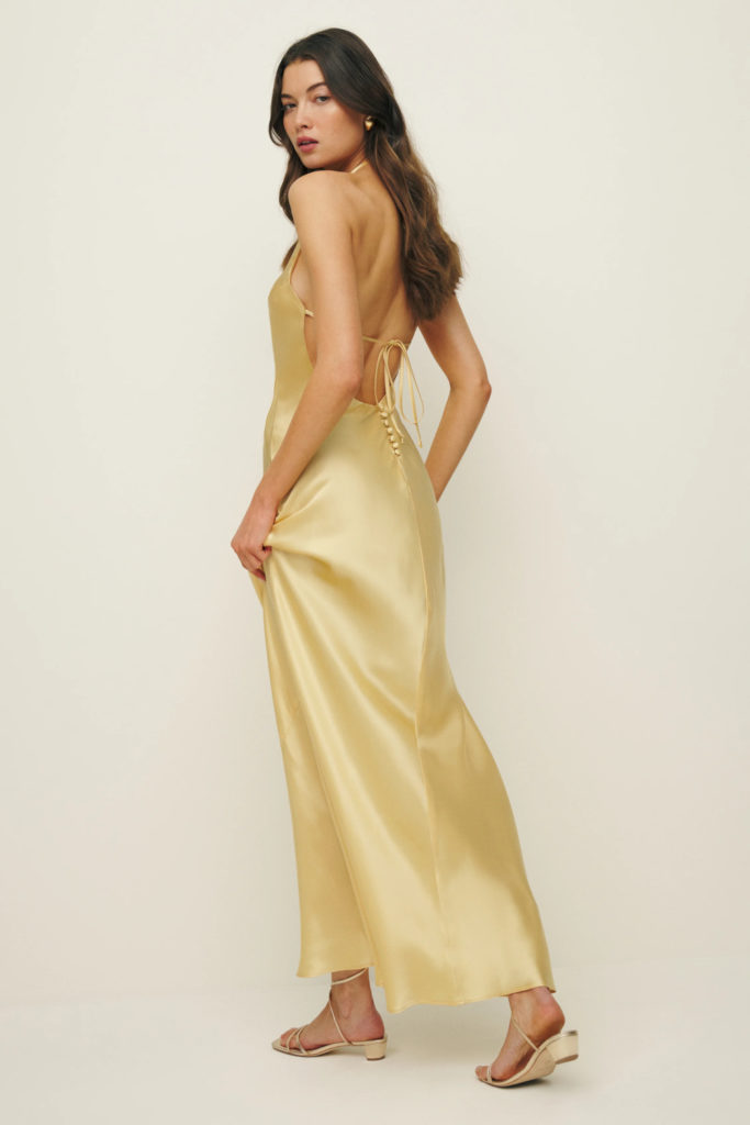 Woman in silky gown