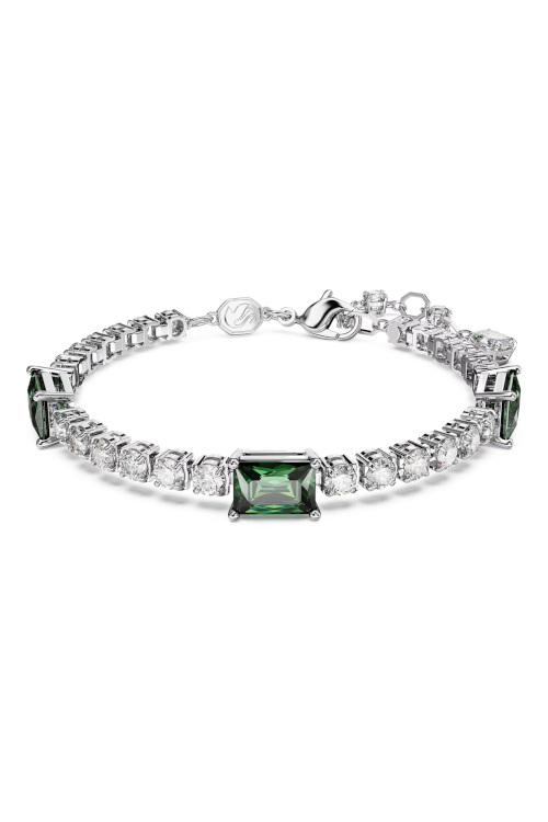 Silver and green tennis bracelet