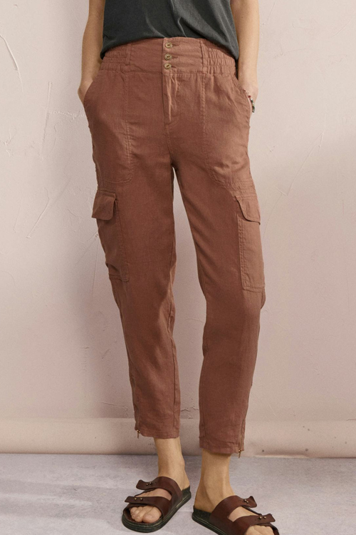 Dusty red cargo pants from Wrap London