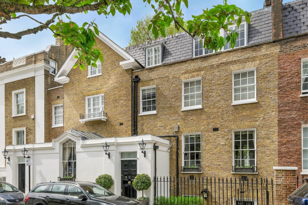 Exterior of low-built Grade II listed home in Hyde Park Gate