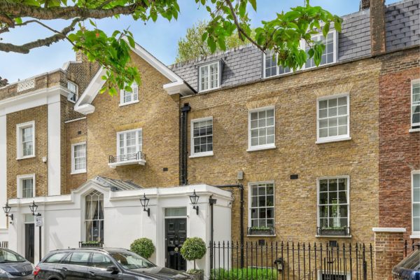 Exterior of low-built Grade II listed home in Hyde Park Gate