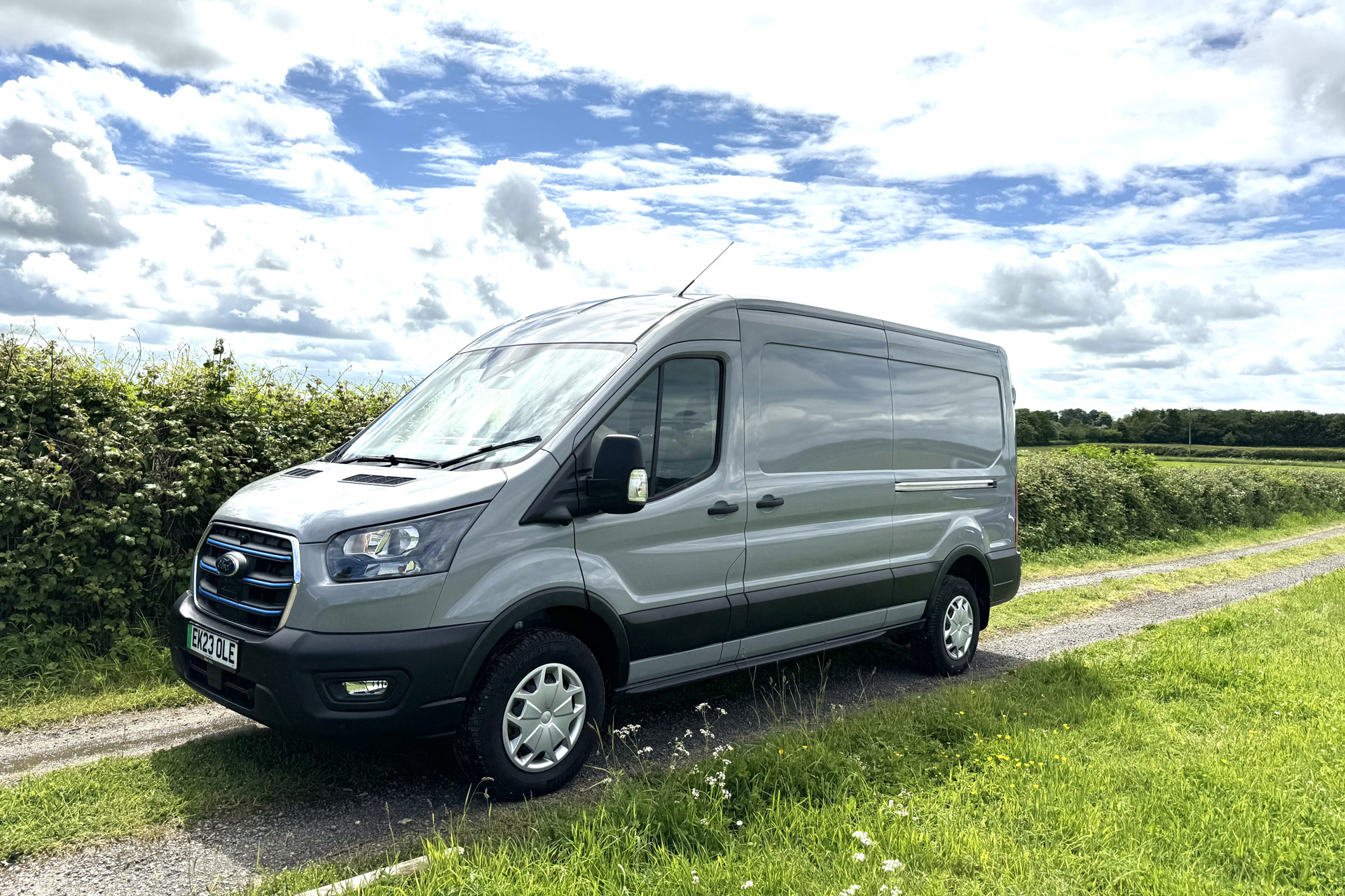 The van against a blue sky