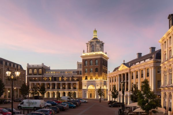 View of Poundbury Royal Pavilion at dusk