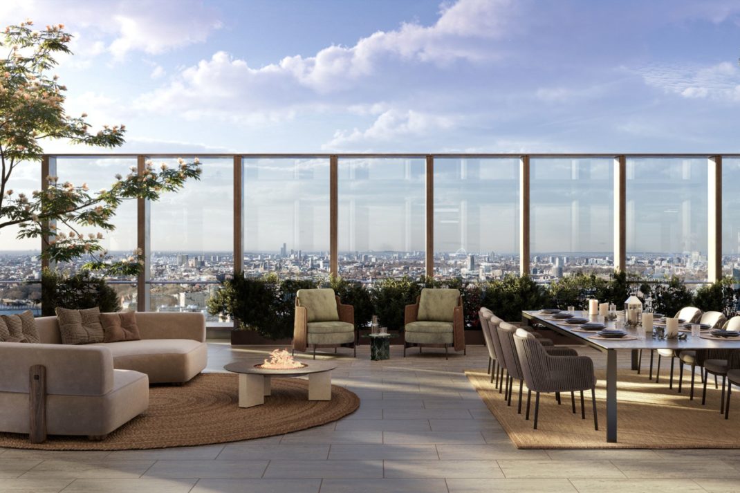 CGI penthouse terrace with views over London