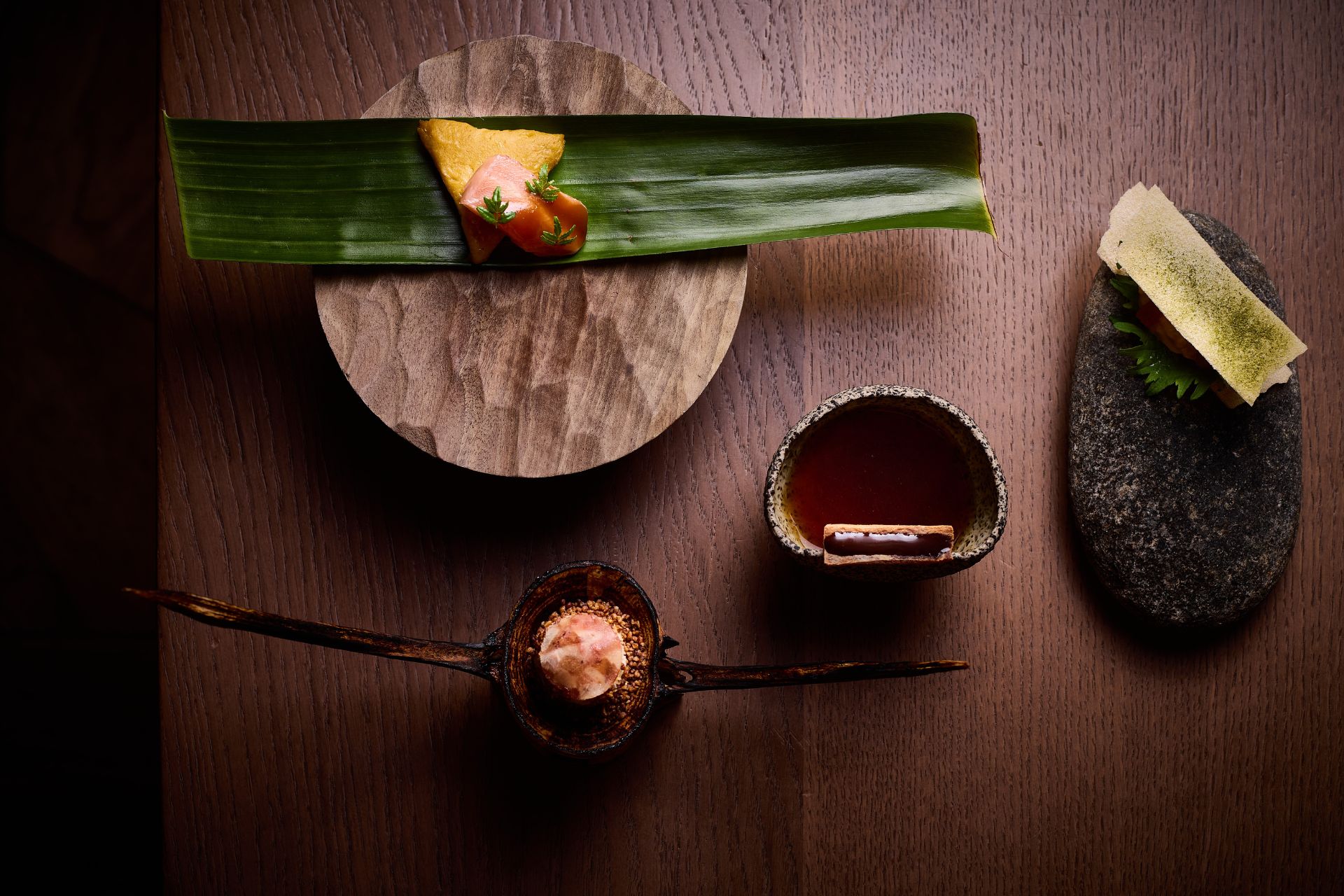 Bluefin tuna served on a tamal leaf