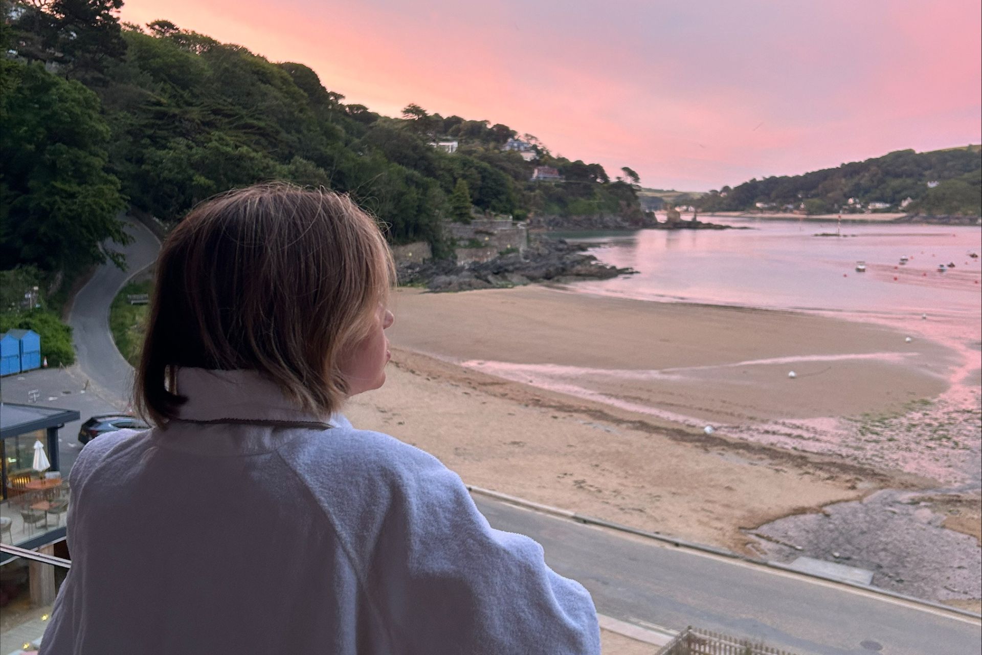Amelia Windsor on South Sands beach at sunset