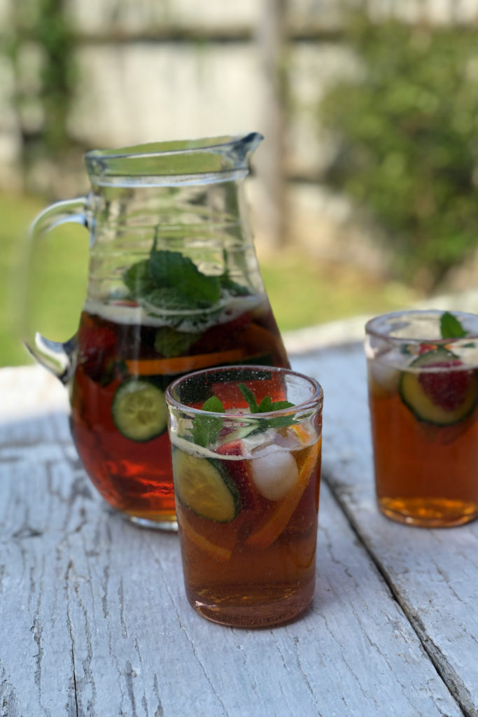 Pimm's cocktail in jug and glasses