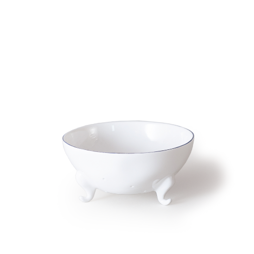 Blue-rimmed bowl with claw feet