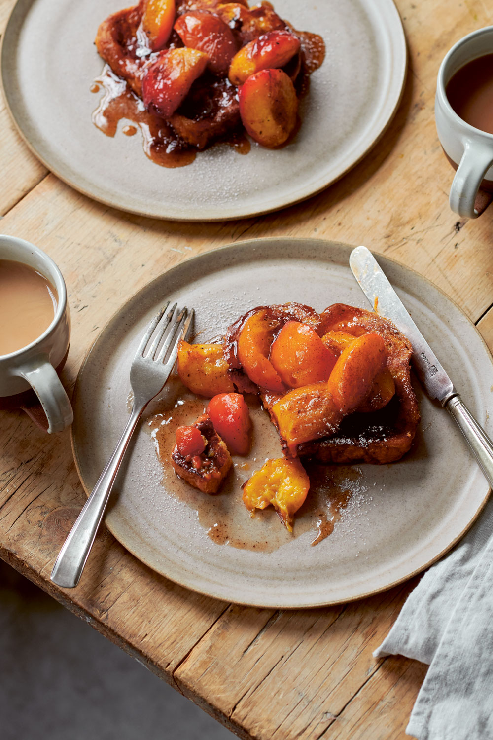 French toast with glazed peaches